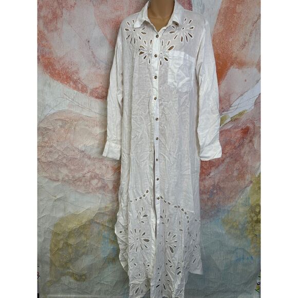 Anthropologie X Celandine Eyelet Button-Front Maxi Shirt Dress - Picture 3 of 6